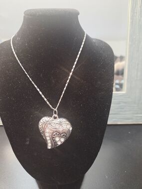 Silver Heart Necklace with Crystal Accents - Women's Jewelry